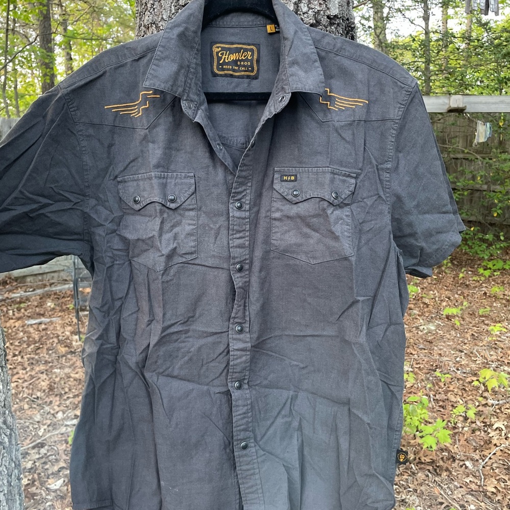 Howler Brothers Gray and Gold Casual Button Down Shirt